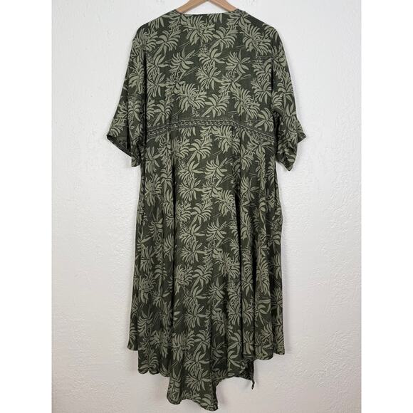 Kantha Bae Open Front Green Leaf Print Kimono Duster Lightweight Flowy Boho OS - Picture 2 of 3